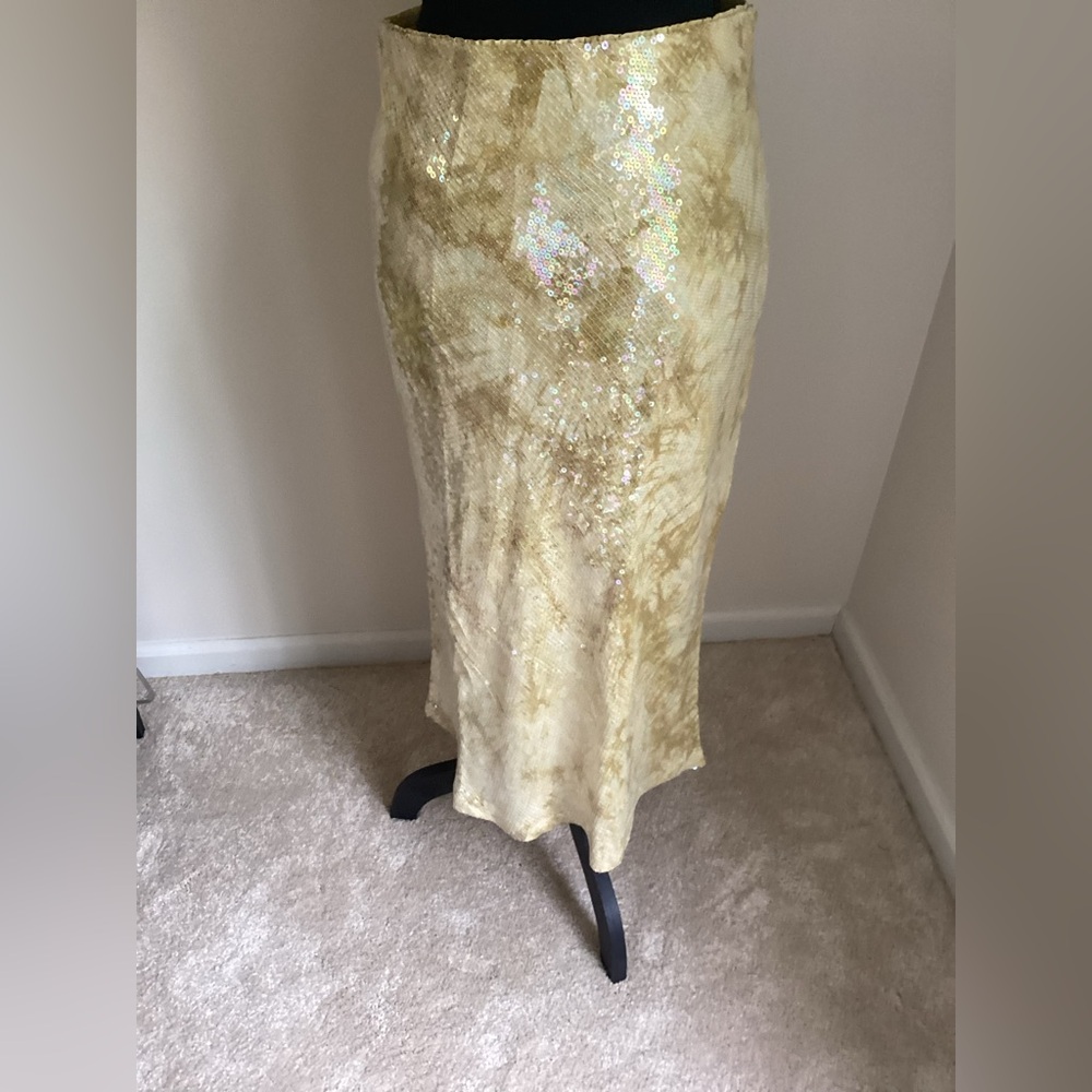 Anthropologie Gold Sequin Pencil Skirt
